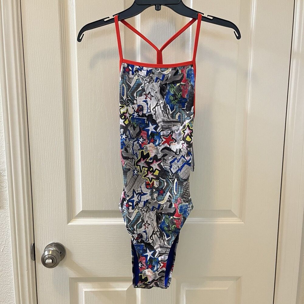 Speedo Rio Americana New York Print One Piece Competition Swimsuit Women's SZ 10